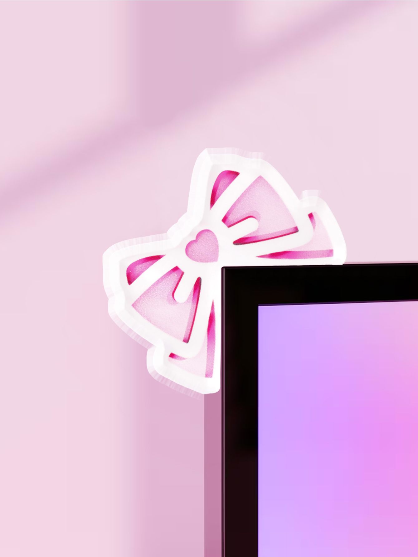 Tech Desktop Accessories - Kawaii Bow Monitor Décor Rose Acrylique